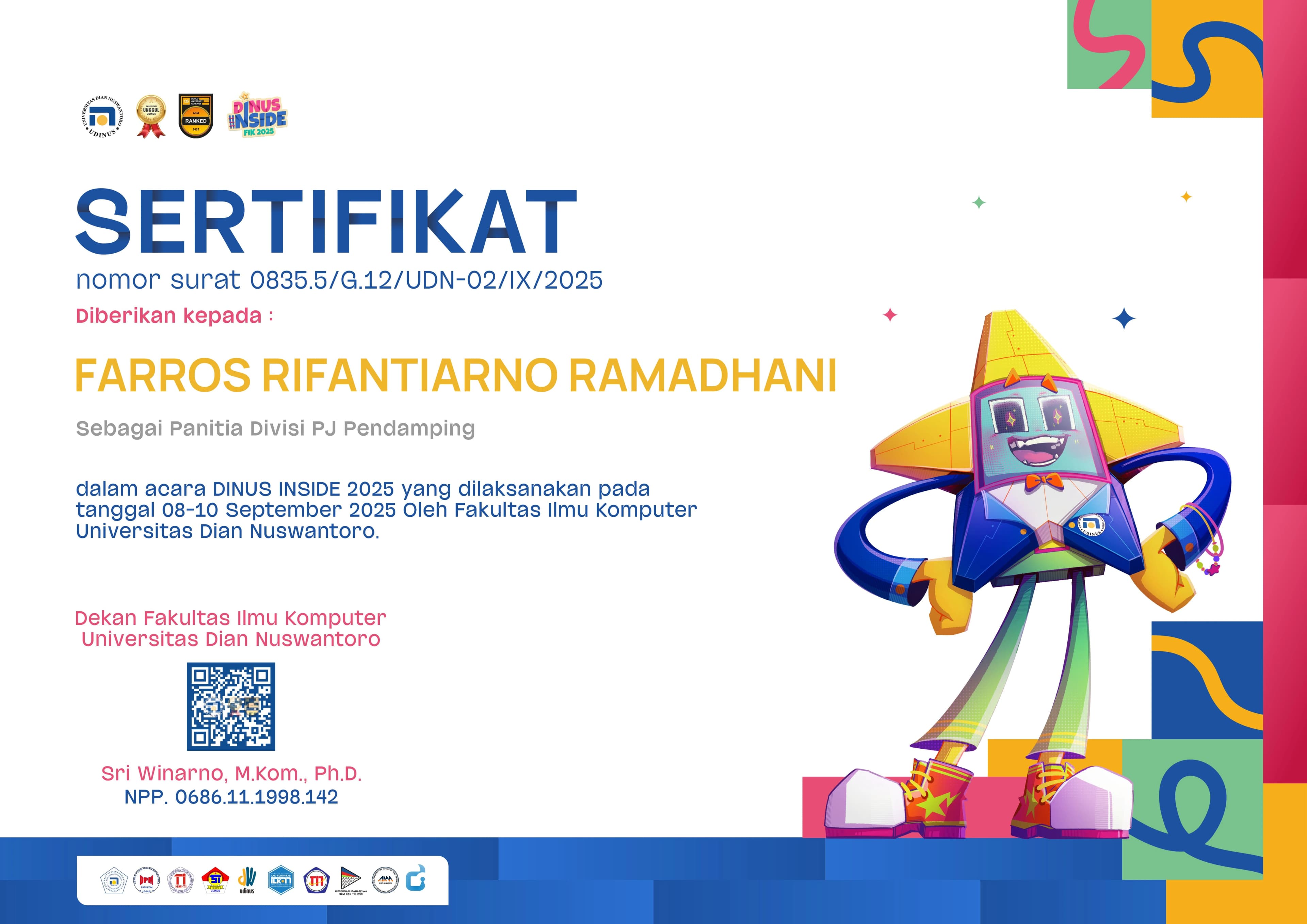 Sertifikat Panitia Dinus Inside 2025