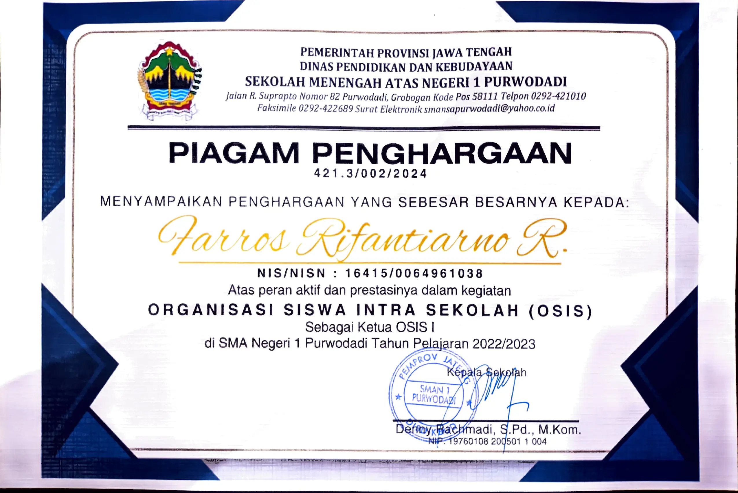 Piagam Pengurus OSIS